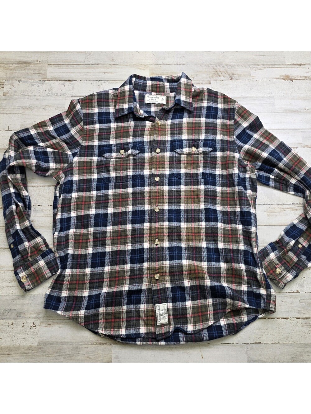 Abercrombie & Fitch Flannel Shirt Multicolor Plaid L/S Button Up XL (LG Fit)